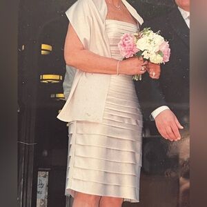 JS Champagne colored dress with matching wrap.  Size 14